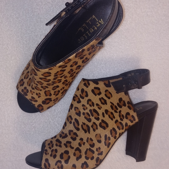 Nicole Miller | Calf Hair Leopard Print Peep Toe - Picture 2 of 10